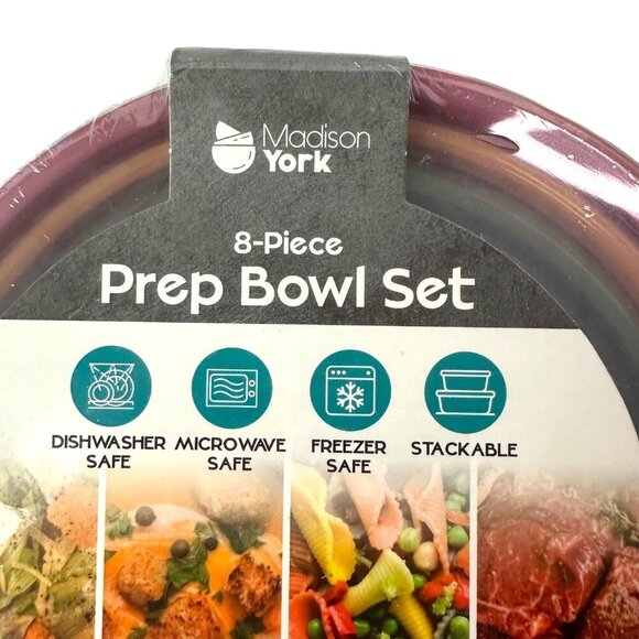 Madison York 8-Piece Prep Bowl Set BPA Free Airtight & Stackable NIP - Picture 4 of 8